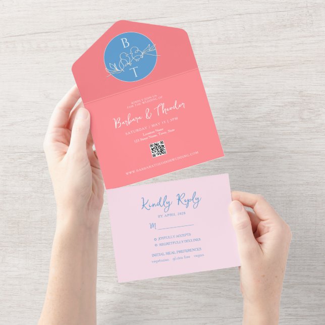 Pastel Mariage Rose Bleu Tout En Un Invitation (Déchirure)