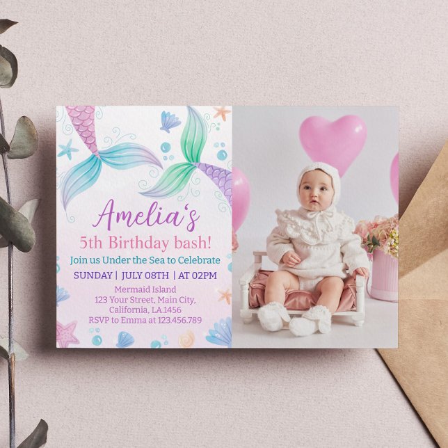 Pastel Mermaid 1er Invitation anniversaire (Créateur téléchargé)