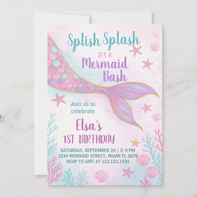 Pastel Mermaid Invitation d'anniversaire (Devant)