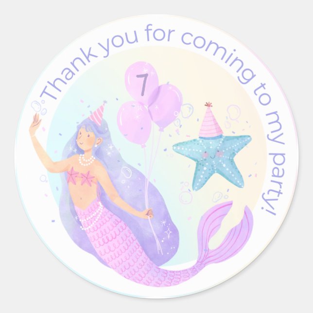 Pastel Mermaid Stickers Merci fête d'anniversaire (Devant)