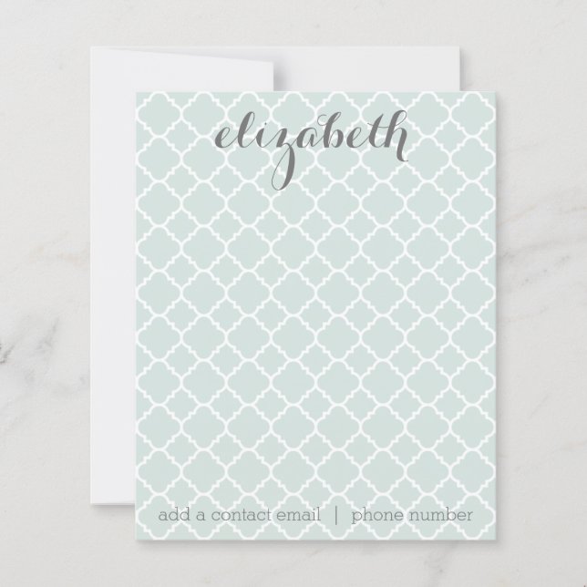 Pastel Mint Quatrefoil Motif Nom personnalisé Note (Devant)