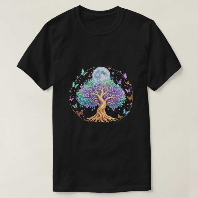 Pastel Moon Tree Butterfly T-Shirt (Design devant)