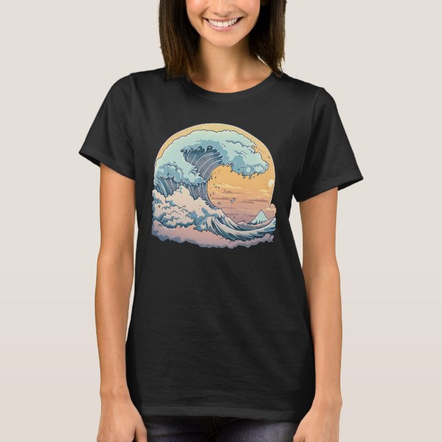 Pastel Ocean Wave Graphic T-Shirt (Devant)