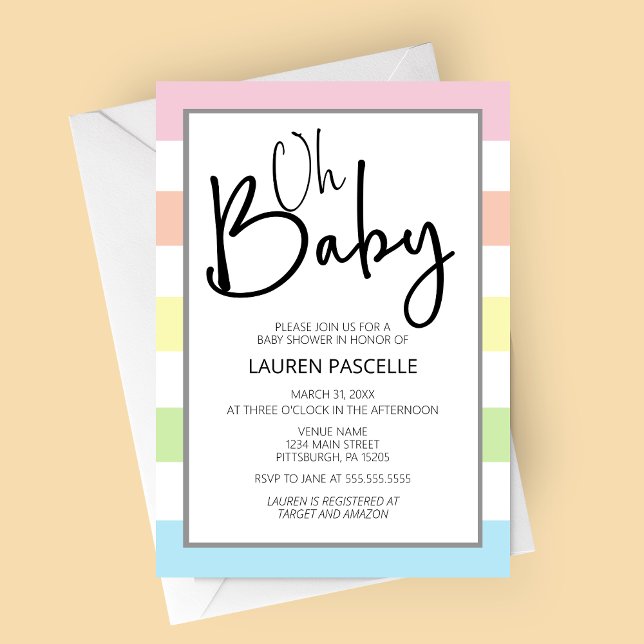 Pastel Oh Baby, Baby shower Invitation (Oh Baby Pastel Stripes Baby Shower Invitation)