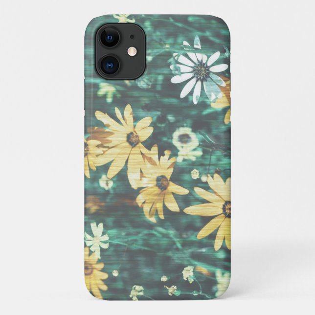 Pastel Pale Vert Fleurs Jaunes iPhone 11 Coque (Dos)