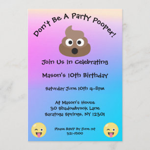 Pastel Party Pooper Emoji Invitation d'anniversair