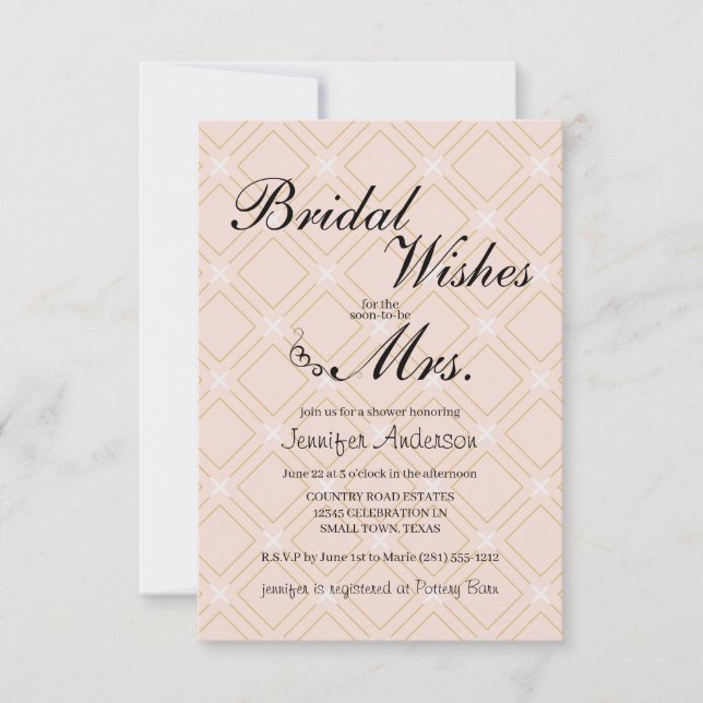 Pastel Peach et Gold Bridal Brunch Invitation (Devant)