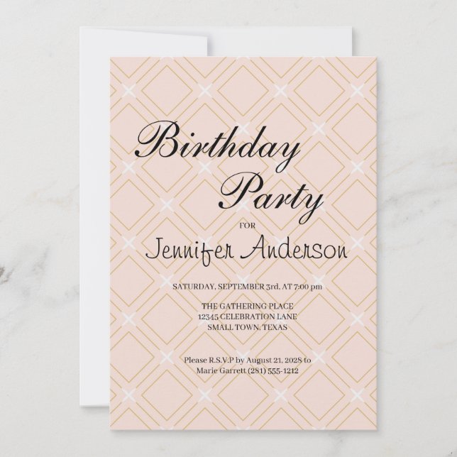 Pastel Peach et Gold Invitation géométrique (Devant)