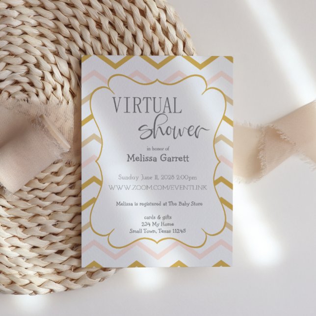Pastel Peach et Gold Zig Zag Invitation virtuelle (Créateur téléchargé)