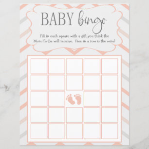 Pastel Peach et Grey Zig Zag Baby Bingo