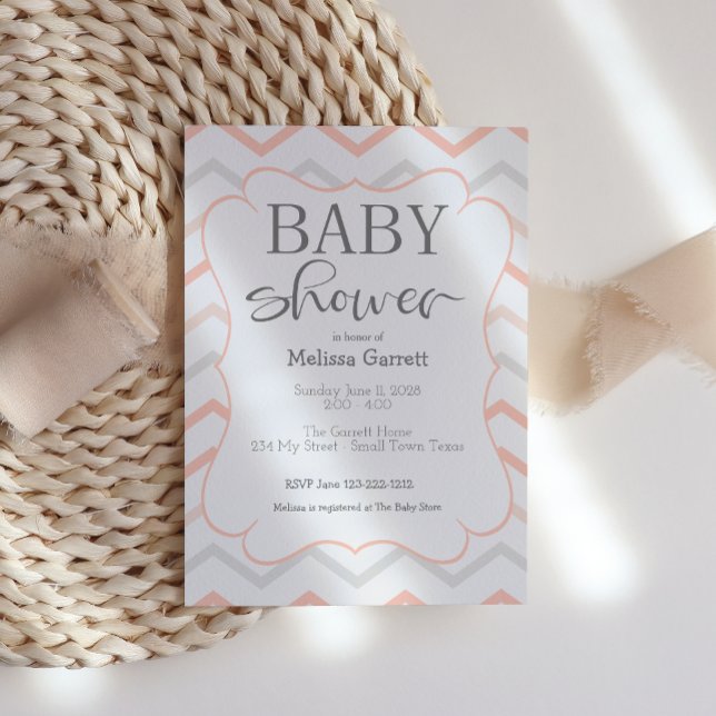 Pastel Peach et Grey Zig Zag Shower Invitation (Créateur téléchargé)