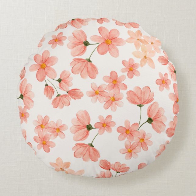 Pastel Peach Floral Coussin rond (Devant)