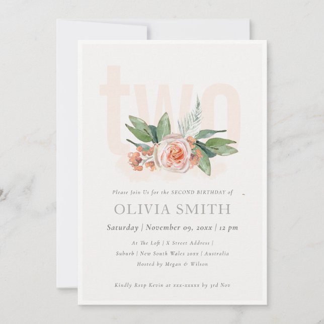 Pastel Peach Rose Floral Bunch 2e Invitation d'ann (Devant)
