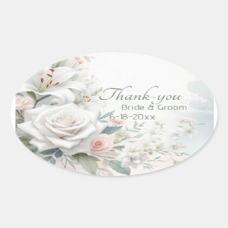 Pastel Peach Rose & Lily Mariage Merci Sticker