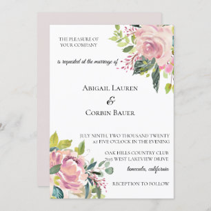 Pastel Peony Faire-part de mariage aquarelle