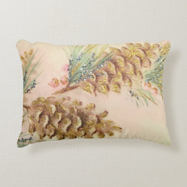 Pastel Pinecones Faux Sparkle Coussin de Noël (Devant)