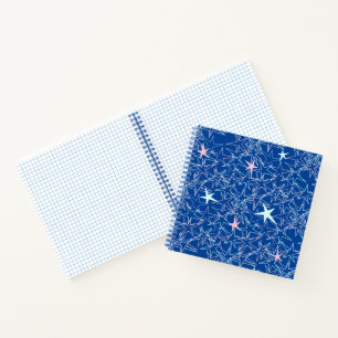 Pastel Pink Aqua Stars sur Blue Sketchbook Journal