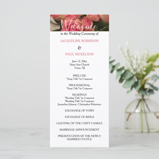 Pastel Pink Black Wedding Programme (Debout devant)