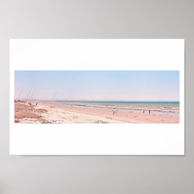 Pastel Pink Blue Beach Ocean Sea Walking Poster (Devant)
