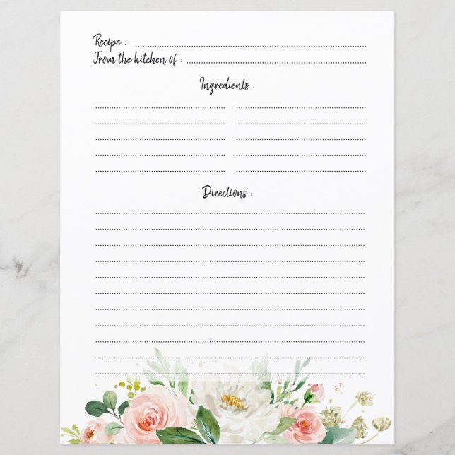 Pastel Pink Blush Rose Floral Recette Card (Devant)