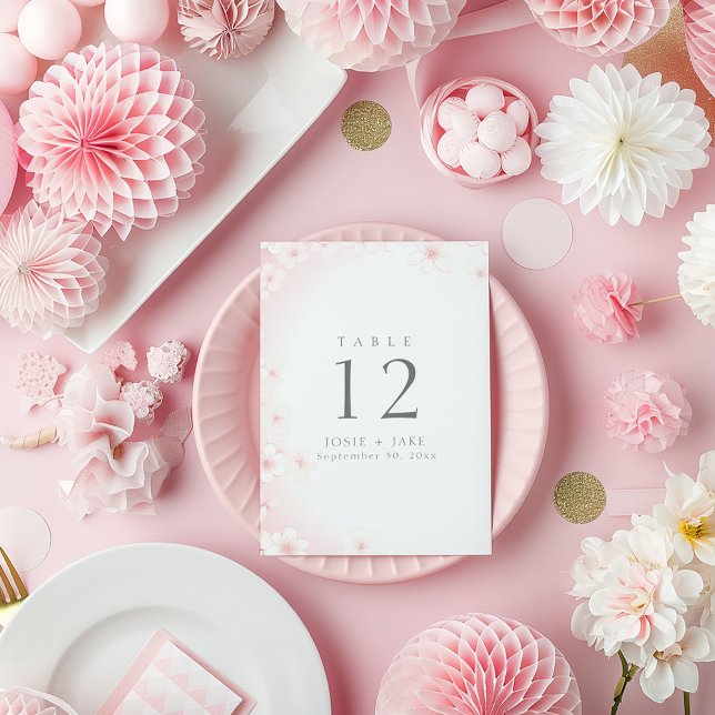 Pastel Pink Cherry Blossom mariage numéro de table (Gentle Pastel Pink Cherry Blossom wedding reception meal Table Number Cards. )