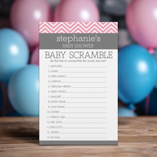 Pastel Pink Chevrons Baby Scramble Douche Jeu (Custom Baby Shower Games)