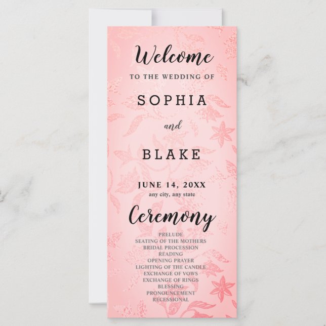 Pastel Pink et Floral Metallic Wedding Programme (Devant)