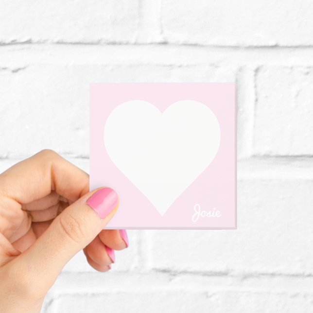 Pastel Pink Heart Post-it Notes avec nom (Créateur téléchargé)