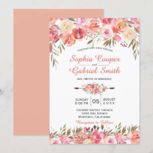 Pastel Pink Peach Rose Faire-part de mariage Flora