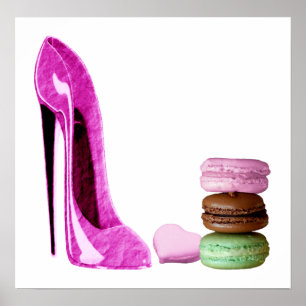 Pastel Pink Stiletto and French Macaroons Poster