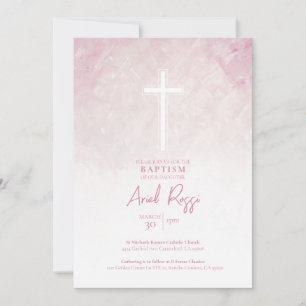 Pastel Pink Watercolor Girl Baptême Invitation