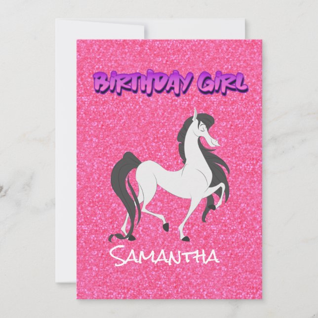 Pastel Pink White Horse Invitation d'anniversaire (Devant)