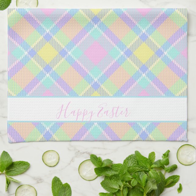 Pastel plaid Pâques serviette de cuisine (Plié)