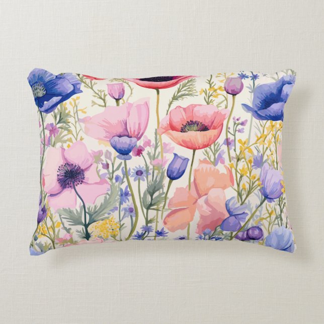 Pastel Poppies Bloom Accent Coussin (Devant)