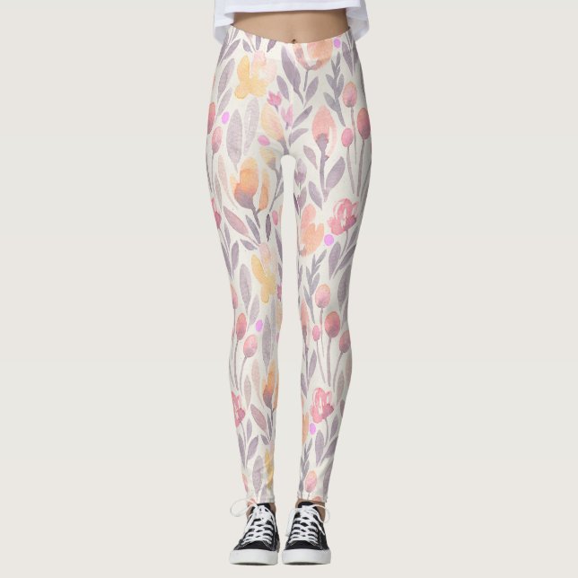 Pastel Printemps Floral Design Leggings (Devant)