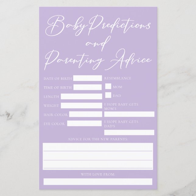Pastel Purple Baby shower Prédictions (Devant)