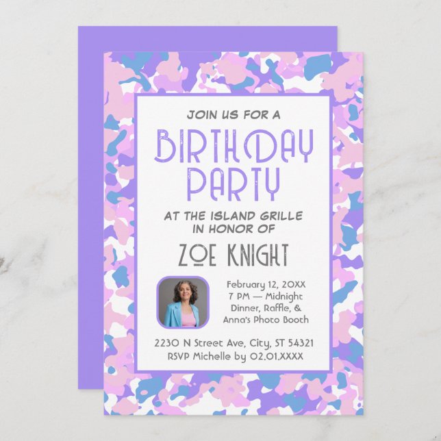 Pastel Purple Confetti Invitation de fête d'annive (Devant / Derrière)