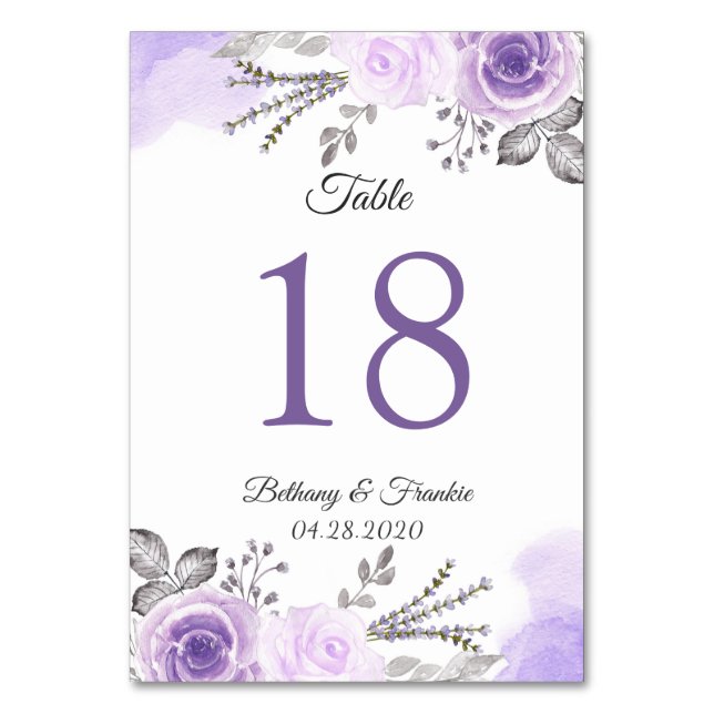 Pastel Purple Floral Mariage Numéro de table Carte (Par défaut)
