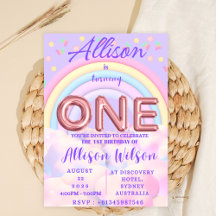 Pastel Rainbow 1er anniversaire Invitations filles