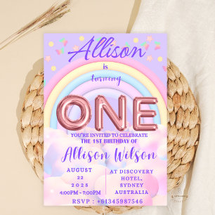 Pastel Rainbow 1er anniversaire Invitations filles