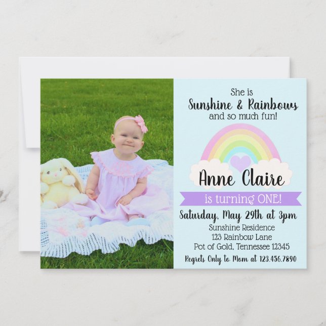 Pastel Rainbow 1er Invitation anniversaire (Devant)