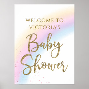 Pastel Rainbow Baby shower Affiche de bienvenue N'