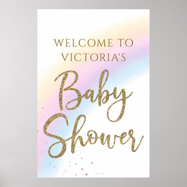 Pastel Rainbow Baby shower Affiche de bienvenue N' (Devant)