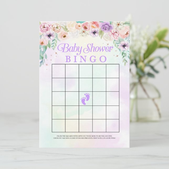 Pastel Rainbow Baby shower Bingo Carte de jeu (Debout devant)