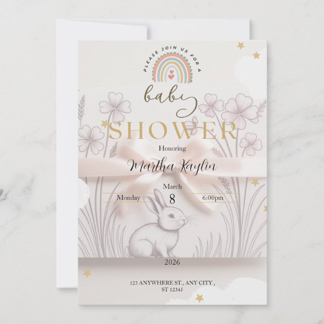 Pastel Rainbow Baby Shower Invitation Custom Edita (Devant)