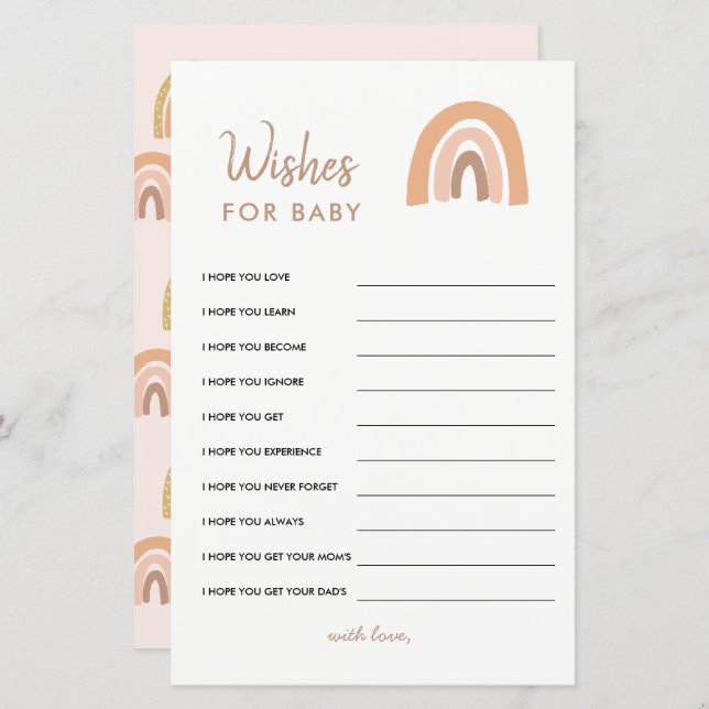 Pastel Rainbow Baby showers Wis For Baby Card (Devant / Derrière)