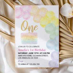 Pastel Rainbow Balloon 1er Invitation anniversaire