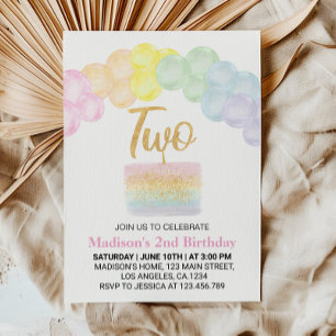 Pastel Rainbow Balloon 2e Invitation d'anniversair