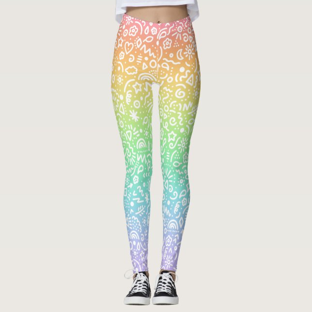 Pastel Rainbow Doodles Leggings (Devant)