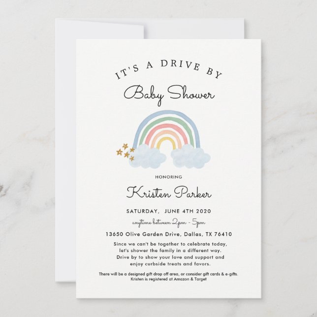 Pastel Rainbow Drive Par Baby shower Invitation Bo (Devant)